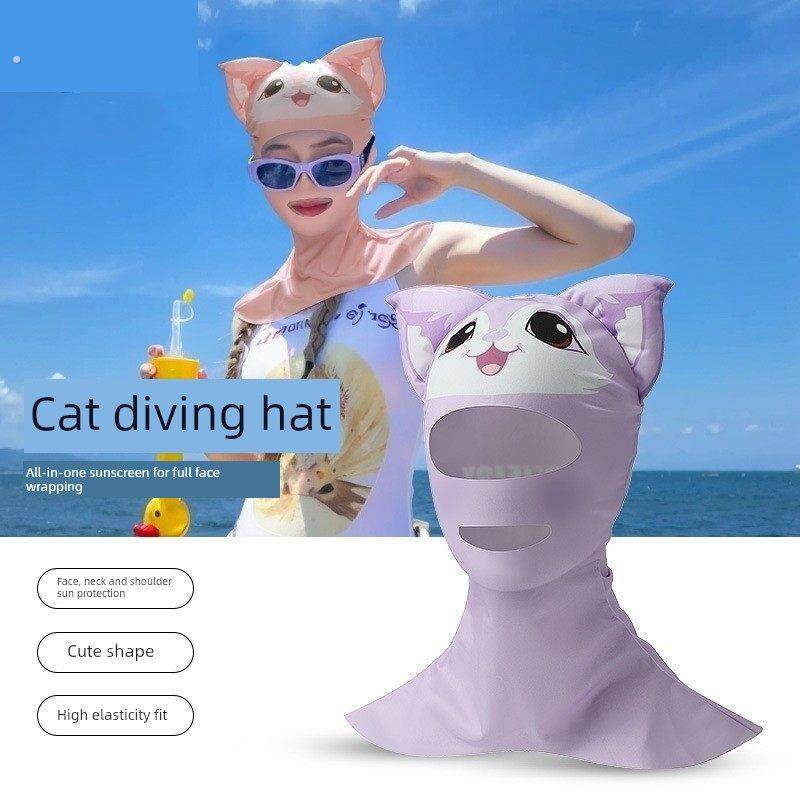 自由潜水防晒脸基尼卡通猫咪头套儿童成人透气面罩游泳浮潜帽子女