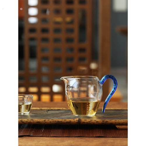 耐热玻璃晶彩公道杯功夫茶具配件茶海家用公杯分茶器匀杯防烫彩把