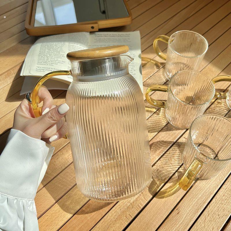 家用轻奢冷水壶水杯套装耐高温竖纹凉水壶客厅泡茶壶凉白开水壶