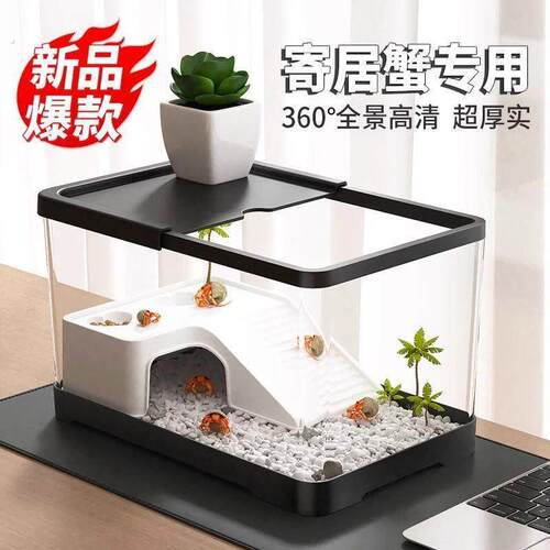 寄居蟹乌龟饲养缸生态造景装饰家用带盖爬台小型螃蟹相守蟹专用箱