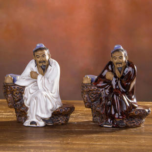 石湾公仔陶瓷工艺品家居客厅办公室书桌摆件古典人物茶宠茶圣陆羽