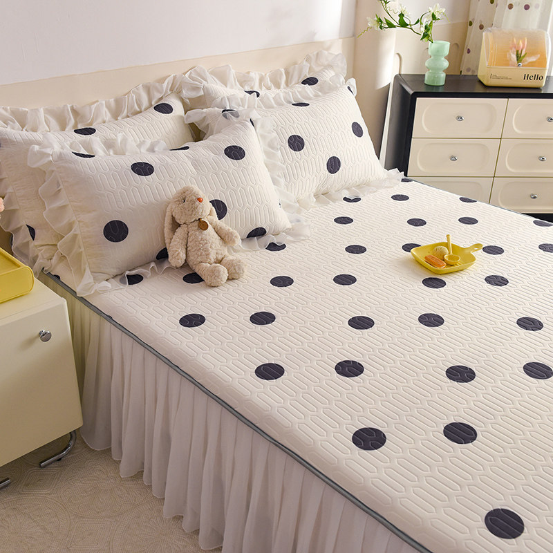 小清新波点床裙款乳胶凉席三件套夏季花边冰丝席可机水洗席子,床上用品,床裙,淘宝优惠券,粉丝福利购,淘宝优惠卷