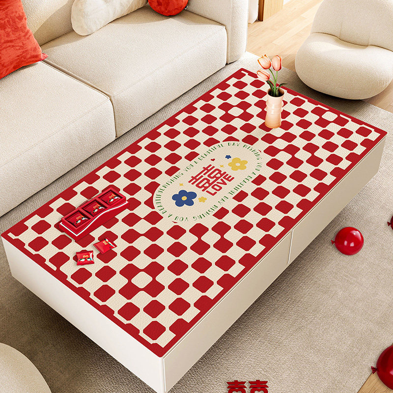 茶几垫结婚桌布客厅高级感红色长方形防油防水桌垫防烫免洗pvc,居家布艺,茶几垫,淘宝优惠券,粉丝福利购,淘宝优惠卷