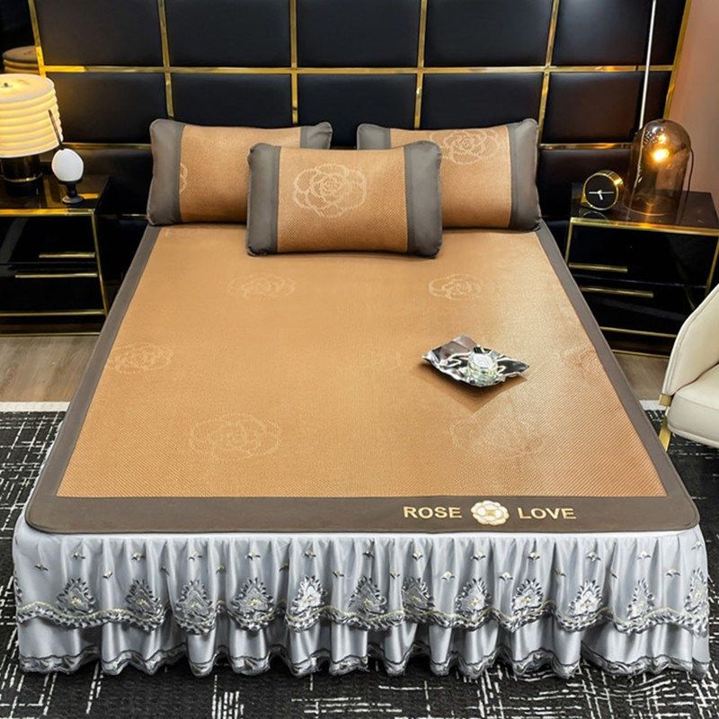 床裙款冰藤席夏季冰丝凉席三件套床罩空调软席可拆卸花边床笠席子,床上用品,藤席,淘宝优惠券,粉丝福利购,淘宝优惠卷