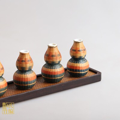 刘氏竹编瓷胎迷你花瓶纯手工竹丝扣非遗水培桌面茶道插花捡漏收藏