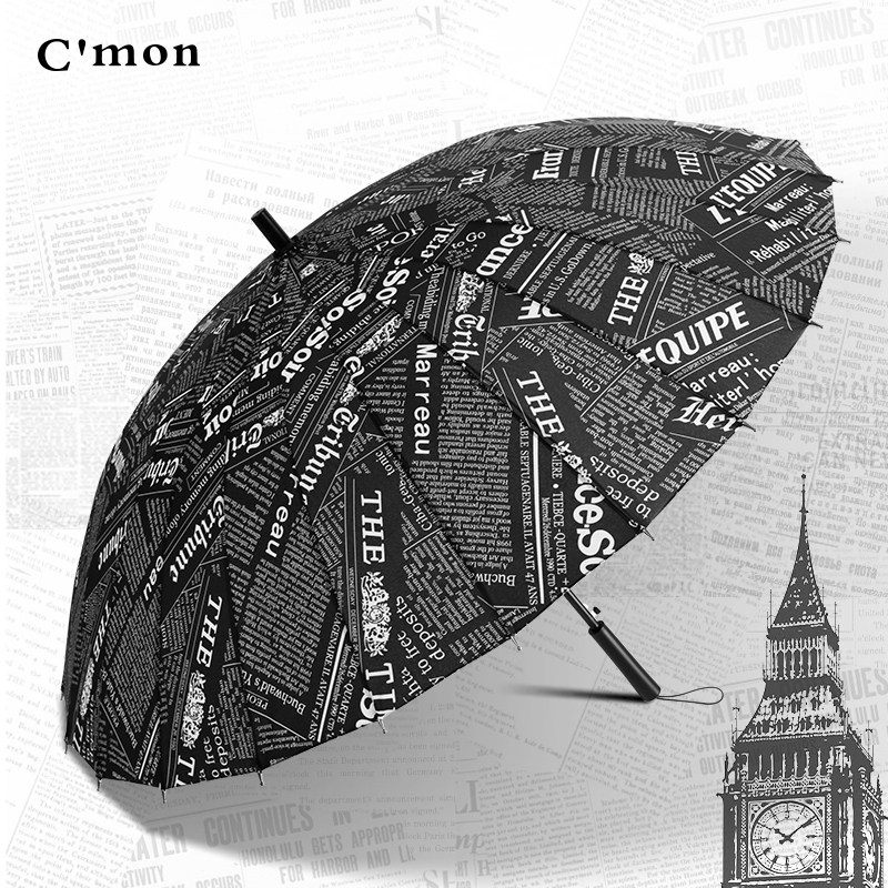 Cmon24骨自动个性报纸加固长柄雨伞抗风暴雨专用男结实大号直杆伞,居家日用,伞,淘宝优惠券,粉丝福利购,淘宝优惠卷
