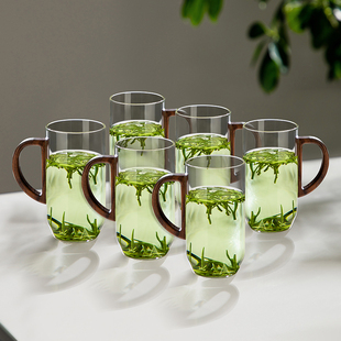 玻璃杯茶杯家用办公室专用加厚耐高温泡茶杯绿茶杯带把手喝水杯
