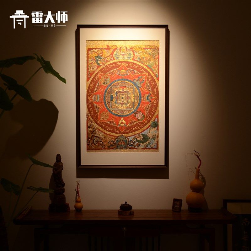 刺绣八宝坛城唐卡茶室玄关装饰画客厅背景墙挂画沙发餐厅入户,家居饰品,现代装饰画,淘宝优惠券,粉丝福利购,淘宝优惠卷