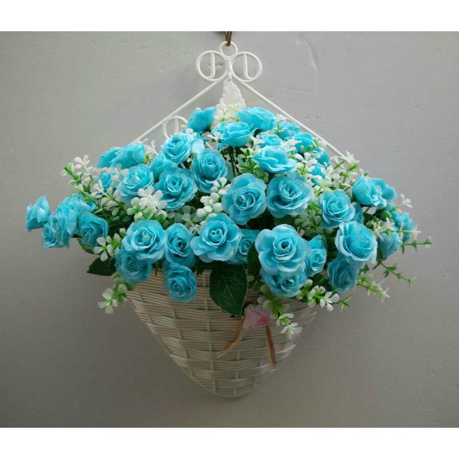 包邮玫瑰壁挂墙壁花艺套装 挂壁花篮仿真花假花绢花墙体装饰花