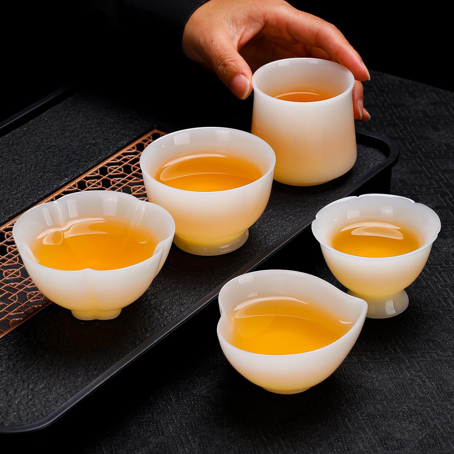 高端 润透冰种璞玉瓷花口主人杯单杯功夫茶杯陶瓷品茗杯个人专用