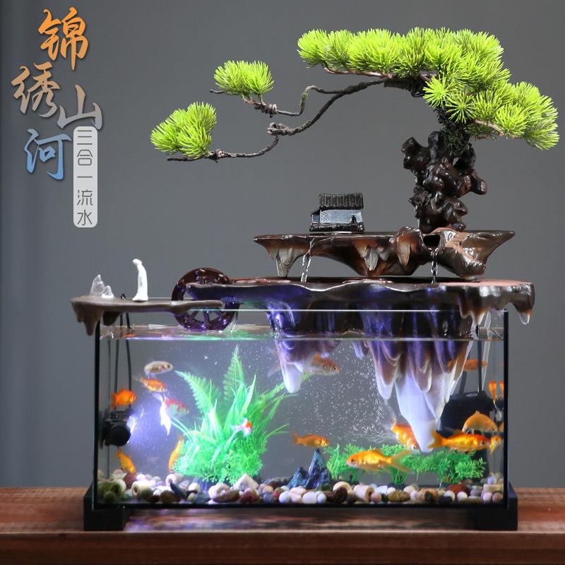 养鱼缸流水摆件循环水客厅招财办公室过滤造景观电视柜玄关风水轮