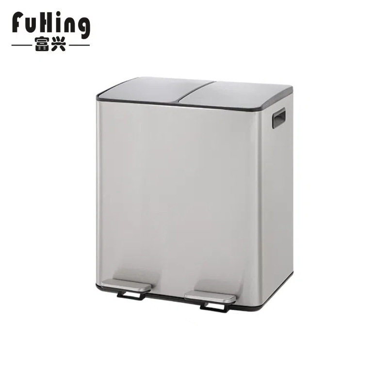 不锈钢两分类垃圾桶商用40/60L缓降定盖折叠脚踏收纳桶室内垃圾桶