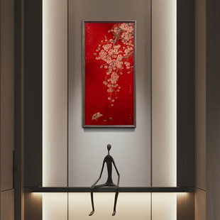 客厅装饰画入户玄关壁画竖幅挂画客厅装饰画轻奢高级感大幅铜版画