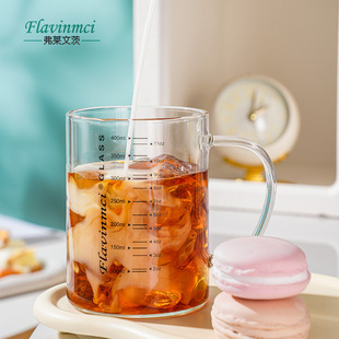 吸管玻璃杯家用儿童水杯带盖刻度牛奶杯子女夏季可爱喝水茶杯带把