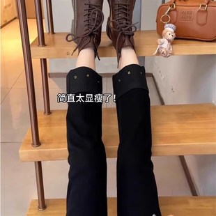 春秋新款适合梨型身材直筒牛仔裤女大码弹力显瘦小个子九分烟管裤