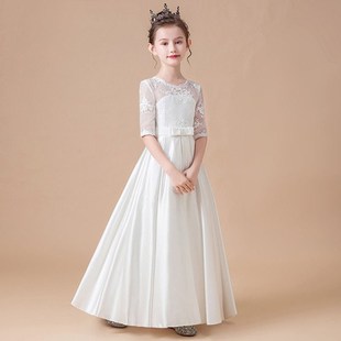 大码胖女孩礼服女大童花童婚纱生日宴会小提琴演奏长款钢琴演出服