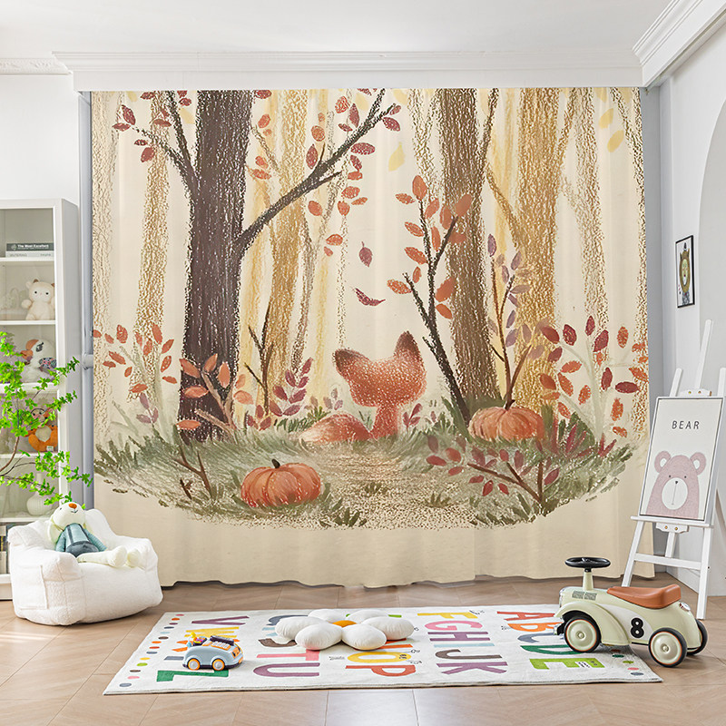 现代男女孩房可爱小狐狸儿童窗帘打孔款全遮光隔断隔热遮阳定制帘,居家布艺,成品窗帘,淘宝优惠券,粉丝福利购,淘宝优惠卷