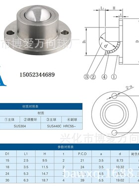法兰安装型BCHF27 30 39 48万向球 万向滚珠 牛眼轴承 钢球轮