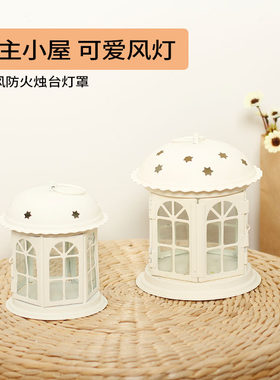 白色小风灯铁艺烛台浪漫氛围灯露台花园软装饰品摆件家纺摄影道具