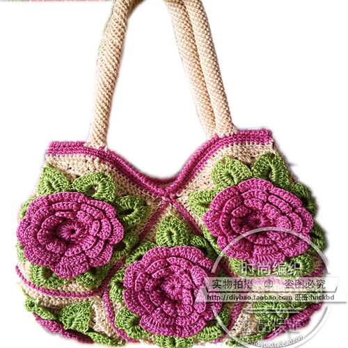 8片花拼花包 枣红色 手工包 钩编包 手工艺品