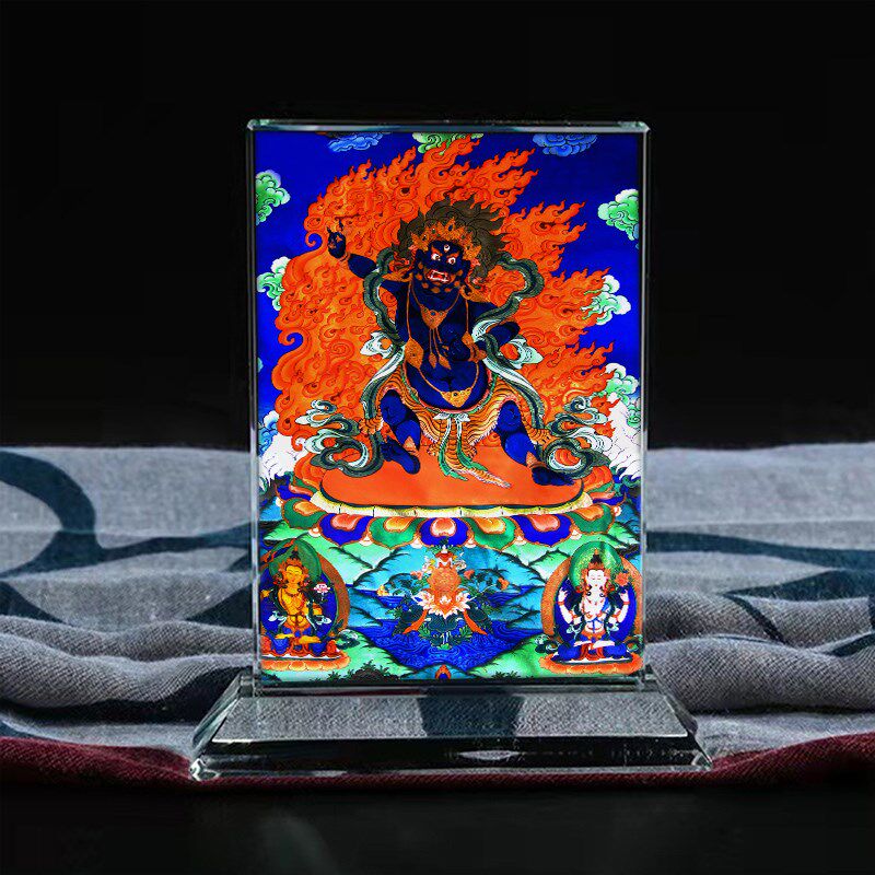 金刚手菩萨佛画像水晶玻璃摆件桌面工艺品摆台家居创意唐卡定制