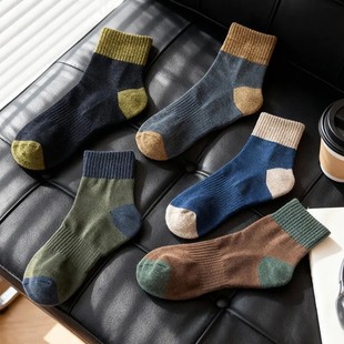 【下单立减30】长袜子男秋冬天加绒加厚棉袜文艺复古港风中筒袜BW