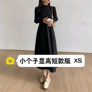 小个子半高领长袖针织连衣裙女150cm秋冬内搭打底中长款毛衣长裙