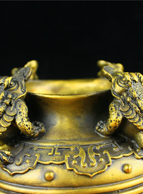 纯铜聚宝盆摆件金蟾黄铜四方金蟾坛子钱罐家居饰品装饰品桌面摆设