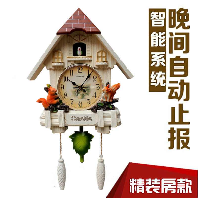 欧式客厅创意挂钟布谷鸟报时钟卡通装饰家钟表家用儿童房摇摆挂表