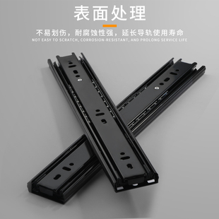 三折阻尼缓冲静音导轨三节滚轮滑槽滑轮橱柜滑道抽屉轨道 滑轨