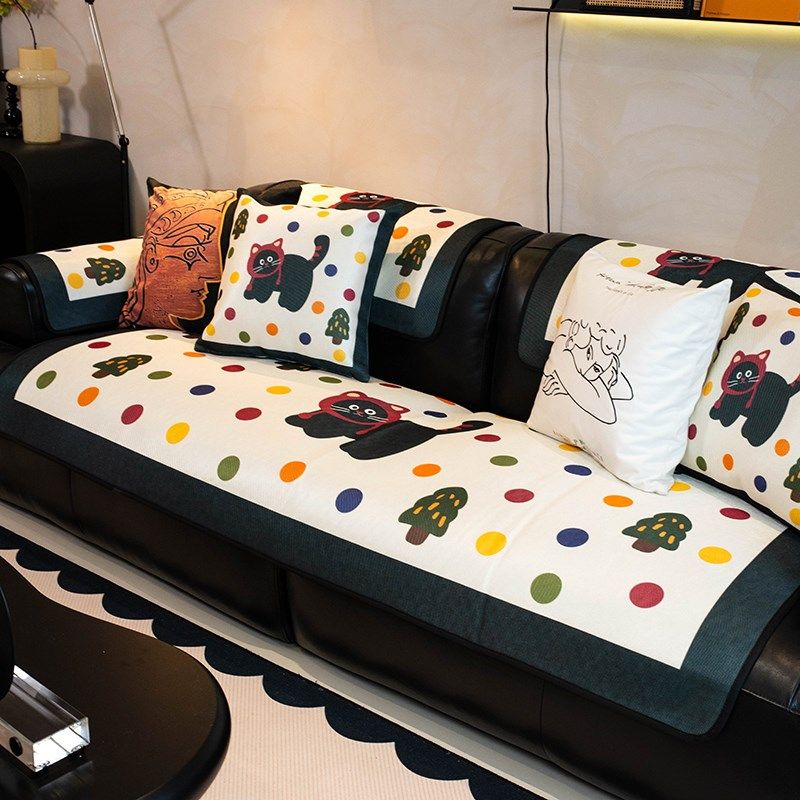 波点时尚卡通猫咪沙发垫加厚耐磨防滑坐垫春夏可用客厅沙发巾套罩,居家布艺,沙发垫,淘宝优惠券,粉丝福利购,淘宝优惠卷