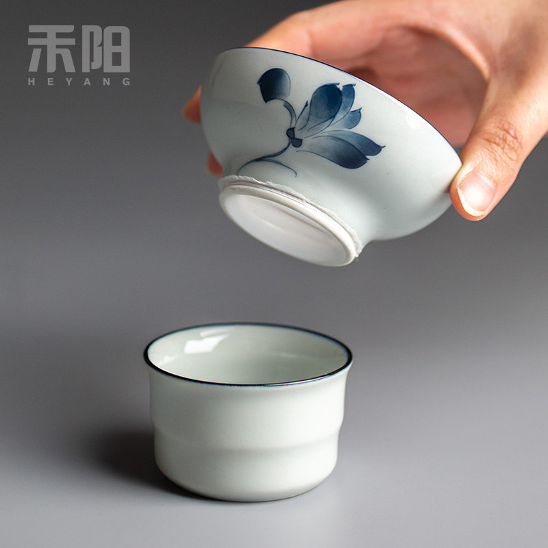 禾阳纯手绘陶瓷茶漏功夫茶滤茶叶过滤网青花茶漏组过滤器茶具配件