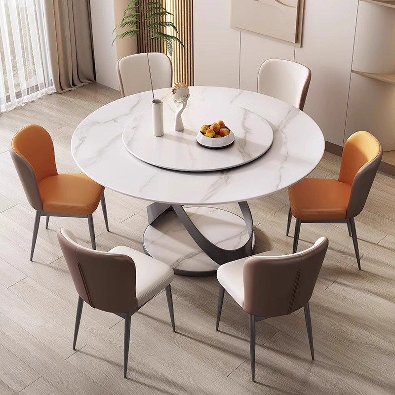 意式极简岩板餐桌椅组合小户型家用圆形可旋转吃饭桌子,住宅家具,岩板餐桌,淘宝优惠券,粉丝福利购,淘宝优惠卷