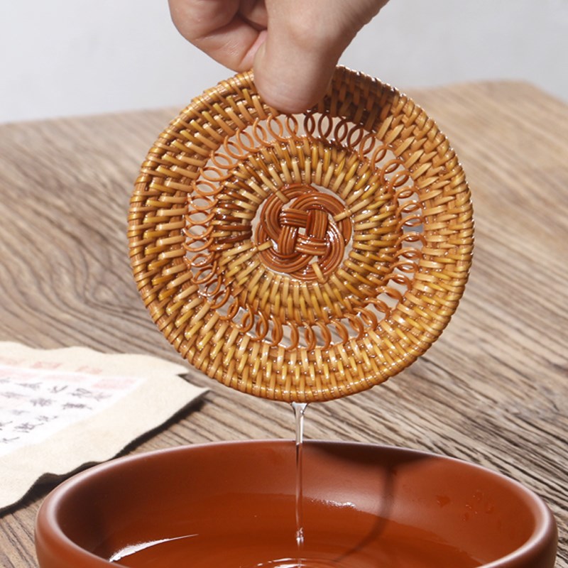 手工藤编织镂空防烫杯托 紫砂壶承隔热老藤垫养壶垫天然藤 杯垫