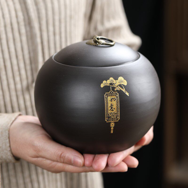 紫砂茶叶罐密封罐陶瓷空罐醒茶普洱白茶圆形存储茶罐家用防潮茶罐