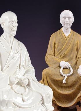 陶瓷工艺佛像弘一法师仿古白瓷禅意雕塑人物家居客厅书房装饰摆件