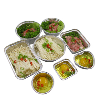 一次性加厚 锡纸盒子铝箔碗蛋糕模具猪脑烤鸡蛋金针菇圆 长方形