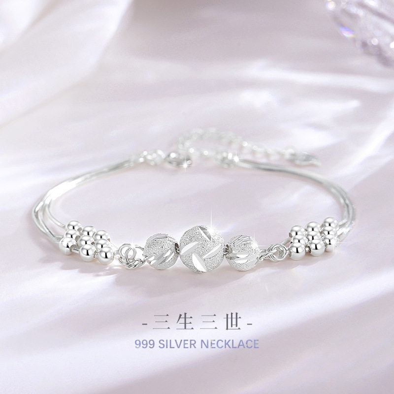 三生三世999足银手链女小众设计轻奢款铃铛手环得物ins风闺蜜手饰 - 实物图