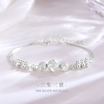 三生三世999足银手链女小众设计轻奢款铃铛手环得物ins风闺蜜手饰