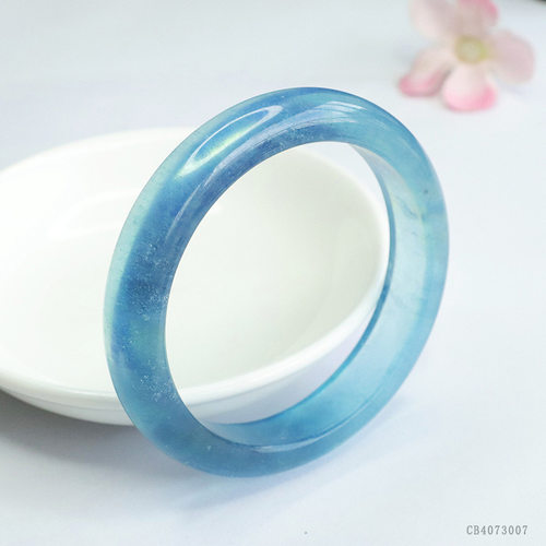 眷钰 冰种海蓝宝魔鬼蓝正圈手镯首饰彩宝工厂代发S4073007