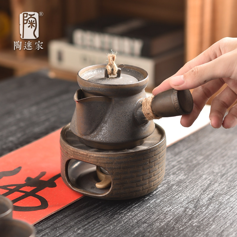 陶迷铁锈釉温茶炉套组一壶两杯蜡烛酒精灯明火加热暖茶壶功夫茶具