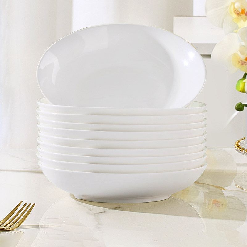 陶瓷盘子菜盘家用釉下彩餐具时尚纯白加厚圆盘可微波炒菜盘子组合,餐饮具,盘,淘宝优惠券,粉丝福利购,淘宝优惠卷