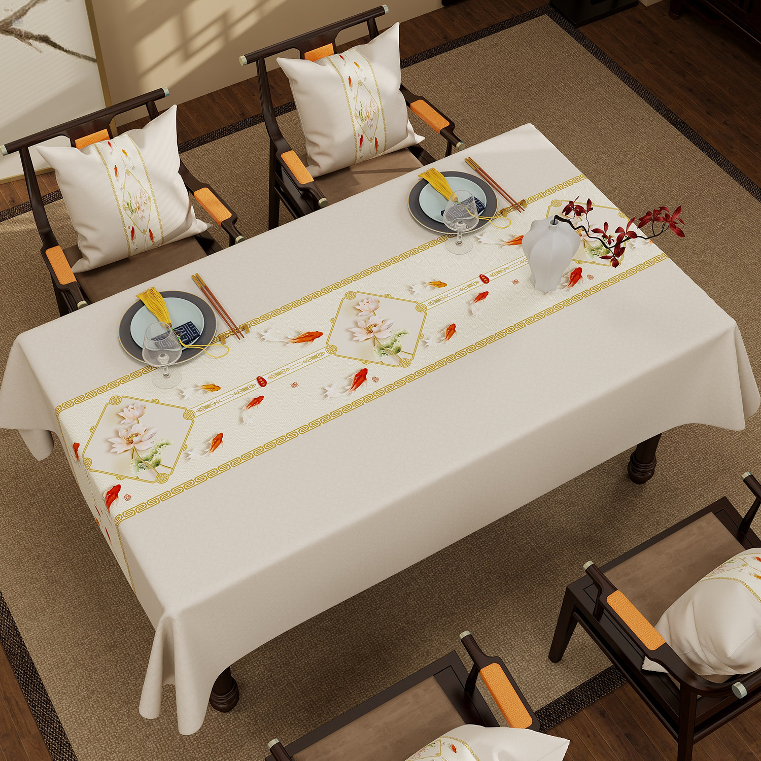 2024新款中式桌布免洗防油防水PVC高端氛围感餐桌布客厅茶几台布,居家布艺,桌布,淘宝优惠券,粉丝福利购,淘宝优惠卷