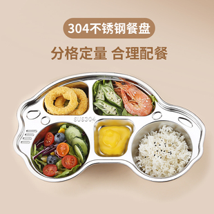 不锈钢宝宝分格餐盘可爱卡通食品级儿童餐具男孩女孩小汽车吃饭盘