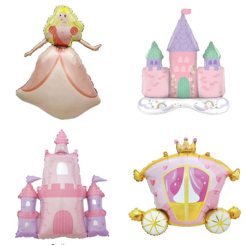城堡公主马车造型铝膜气球 儿童派对背景墙装饰女孩周岁生日气球