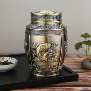 欧式茶叶罐密封精品高档小号便携铁罐家用高端装柿子中式摆件大