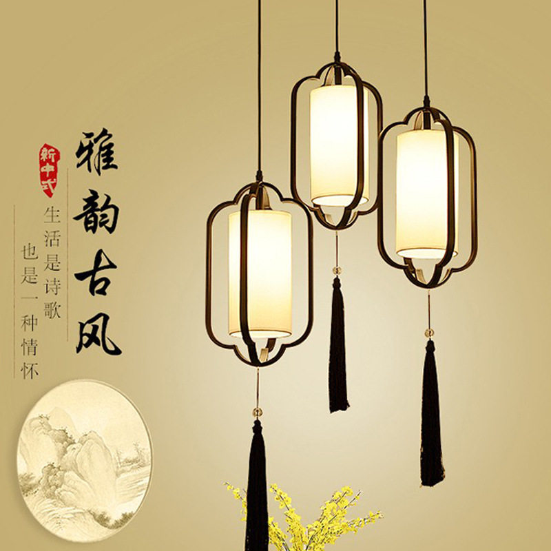 新中式小吊灯古典中国风灯笼餐厅三头创意吧台复式楼梯间旋转灯具