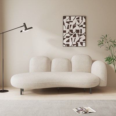 侘寂风布艺沙发客厅小户型设计师奶油风创意弧形花瓣云朵双人沙发