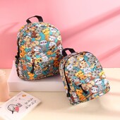 儿童书包幼儿园卡通花猫家族休闲小背包女孩逛街帆布包印花背包