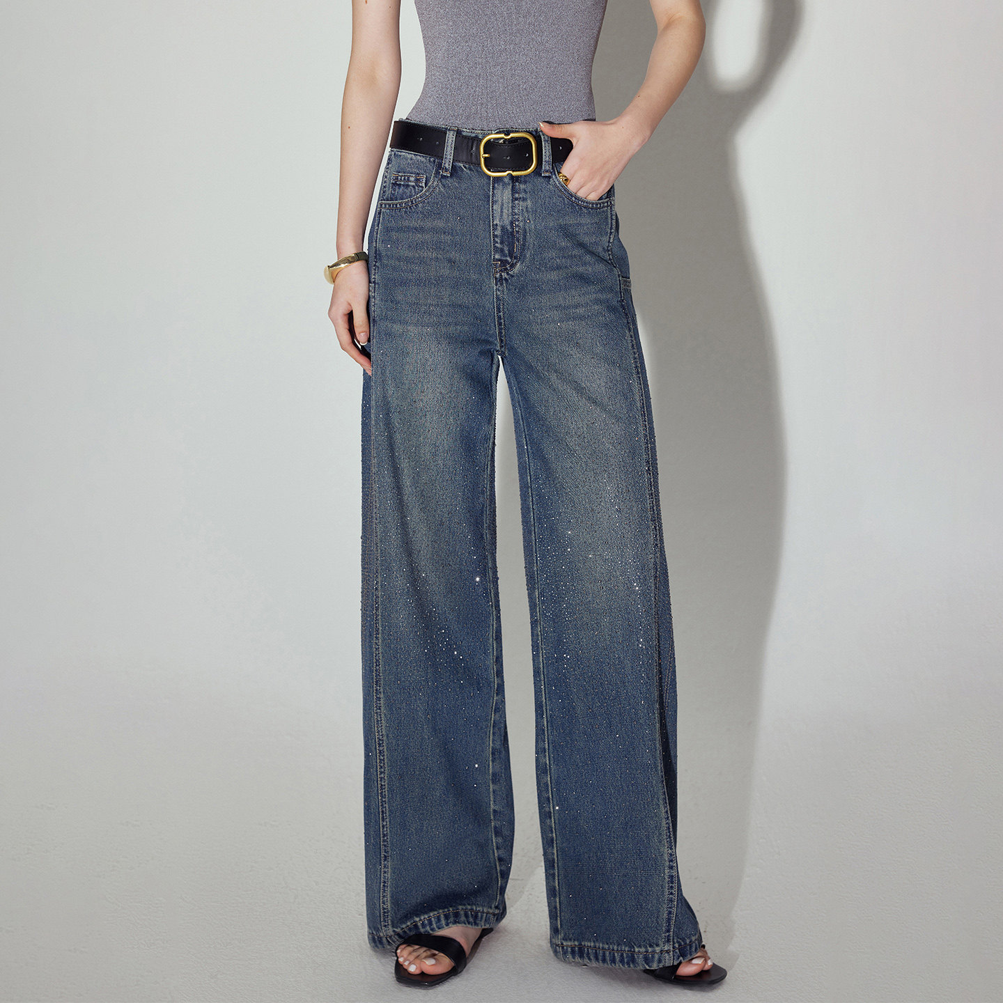 BW爆闪牛仔裤满天星烫钻解构风宽松直筒百搭复古蓝小众女春季新款,女装/女士精品,牛仔裤,淘宝优惠券,粉丝福利购,淘宝优惠卷